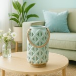 Lanterne en céramique verte 25cm, style moderne | Hashtag Déco