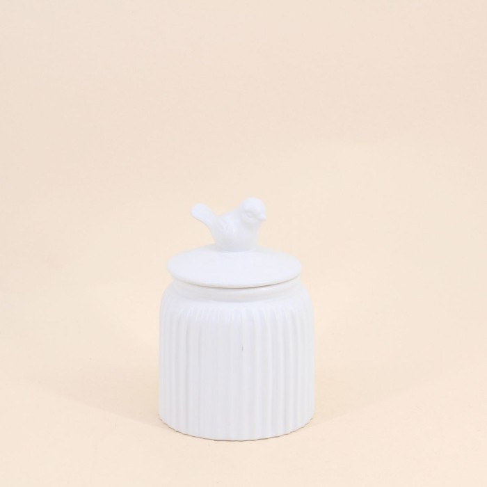 Pot avec couvercle céramique blanche 15cm | Hashtag Déco