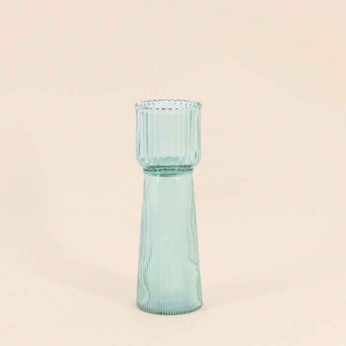 Bougeoir en verre strié vert 23cm | Hashtag Déco