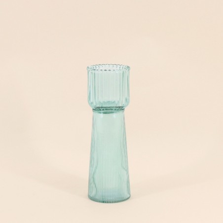 Bougeoir en verre strié vert 23cm | Hashtag Déco