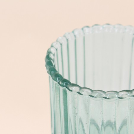 Bougeoir en verre strié vert 23cm | Hashtag Déco