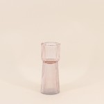 Bougeoir en verre strié rose 19cm | Hashtag Déco