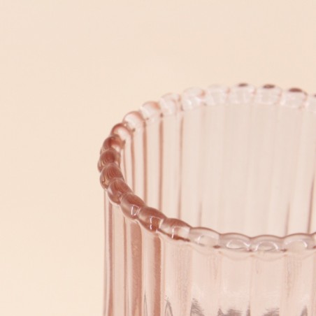 Bougeoir en verre strié rose 19cm | Hashtag Déco