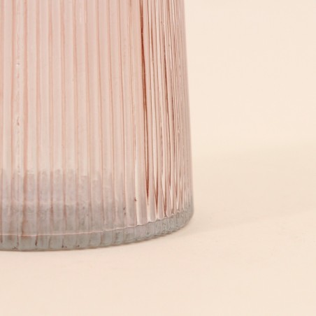 Bougeoir en verre strié rose 19cm | Hashtag Déco