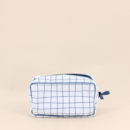 Trousse de toilette coton quadrillage bleu 24x13cm | Hashtag Déco