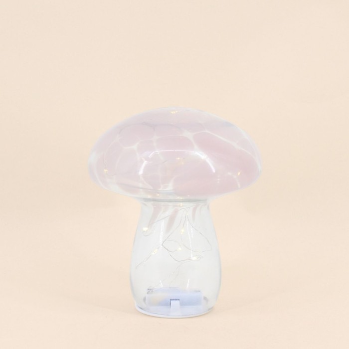 Lampe LED champignon verre rose 18cm | Hashtag Déco