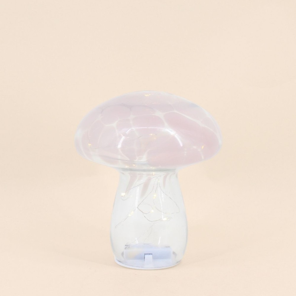 Lampe LED champignon verre rose 18cm | Hashtag Déco