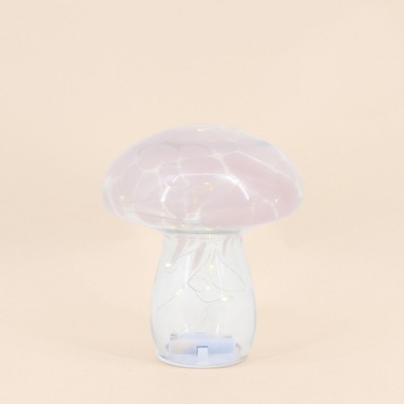 Lampe LED champignon verre rose 18cm | Hashtag Déco