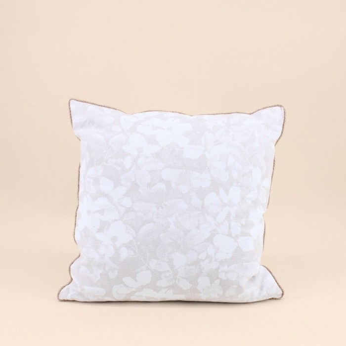 Coussin beige fleuri en jute 40x40cm | Hashtag Déco
