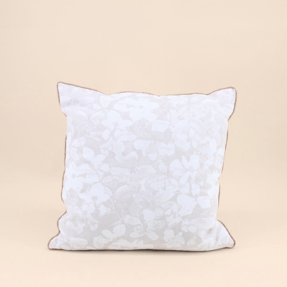 Coussin beige fleuri en jute 40x40cm | Hashtag Déco