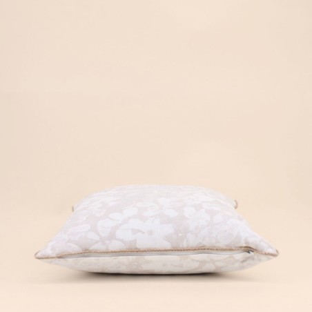 Coussin beige fleuri en jute 40x40cm | Hashtag Déco