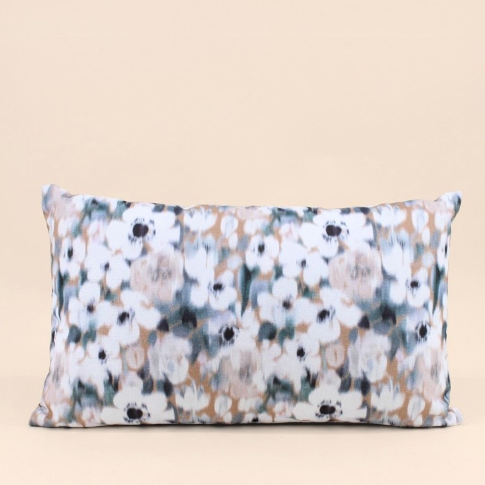Coussin imprimé floral coton bleu 30x50cm | Hashtag Déco