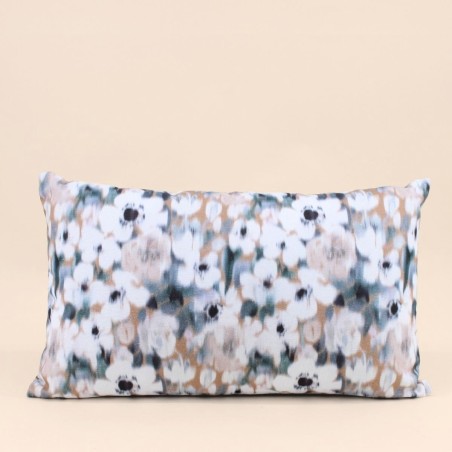 Coussin imprimé floral coton bleu 30x50cm | Hashtag Déco