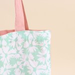 Tote bag coton fleurs vert et blanc 35x30cm | Hashtag Déco