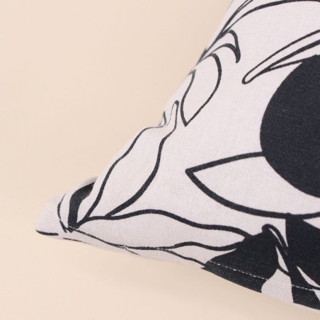 Coussin fleuri coton noir et blanc 40x40 cm | Hashtag Déco