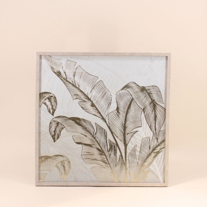 Toile en relief feuilles dorées, élégance murale | Hashtag Déco