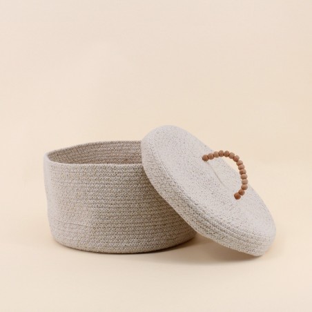 Panier rond en osier naturel avec couvercle beige | Hashtag Déco