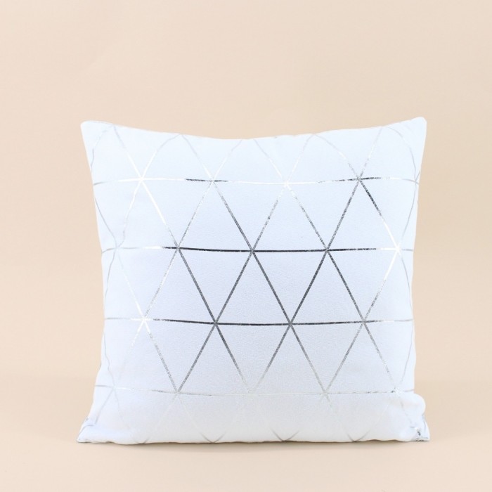 Coussin graphique blanc argent 40x40cm en coton | Hashtag Déco