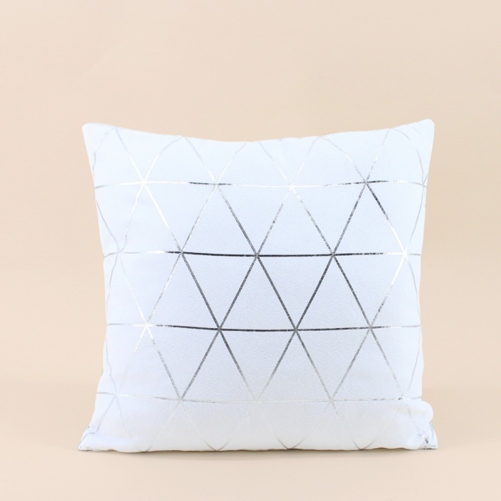 Coussin graphique blanc argent 40x40cm en coton | Hashtag Déco