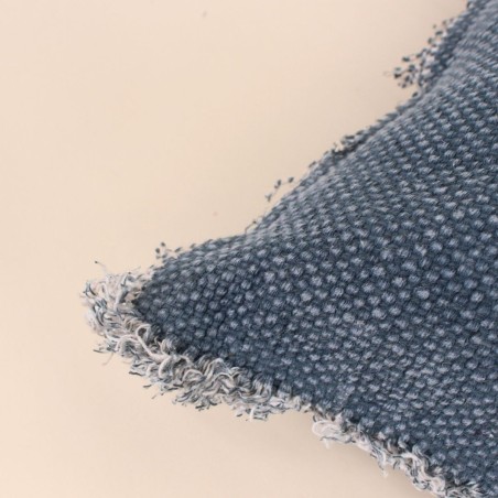 Coussin effet jean à franges bleu 40x40cm | Hashtag Déco