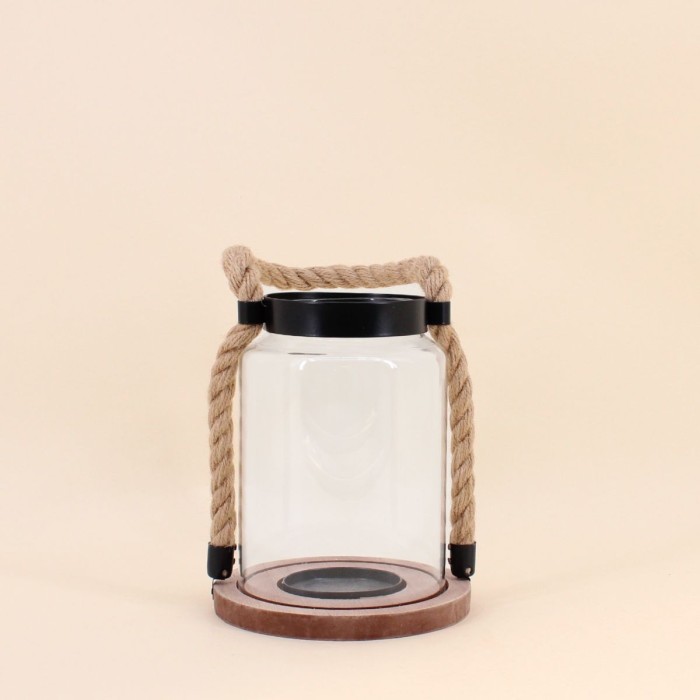 Lanterne en verre avec poignée corde | Hashtag Déco