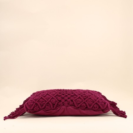 Coussin brodé franges rose 40x60cm coton | Hashtag Déco