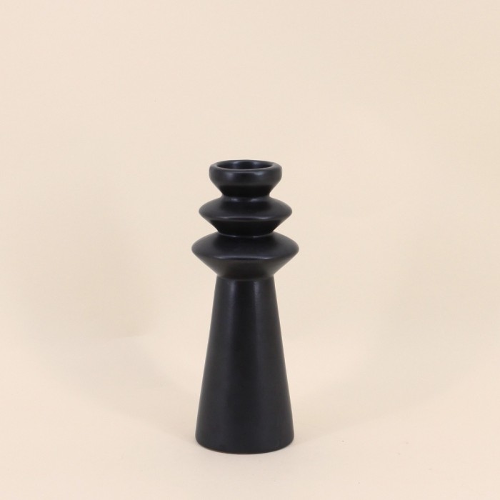 Bougeoir design en grès noir 22cm | Hashtag Déco