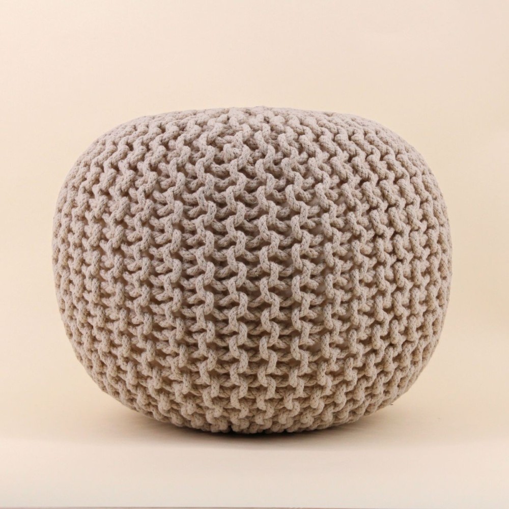 Pouf rond tricot gris 40x30cm pour salon | Hashtag Déco
