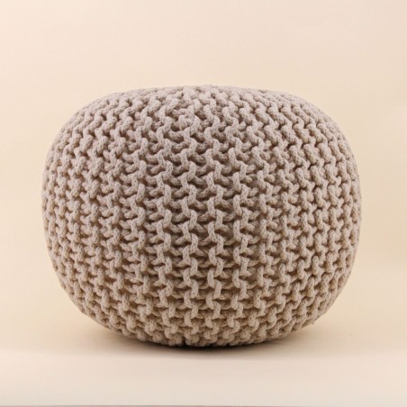 Pouf rond tricot gris 40x30cm pour salon | Hashtag Déco