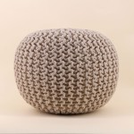 Pouf rond tricot gris 40x30cm pour salon | Hashtag Déco