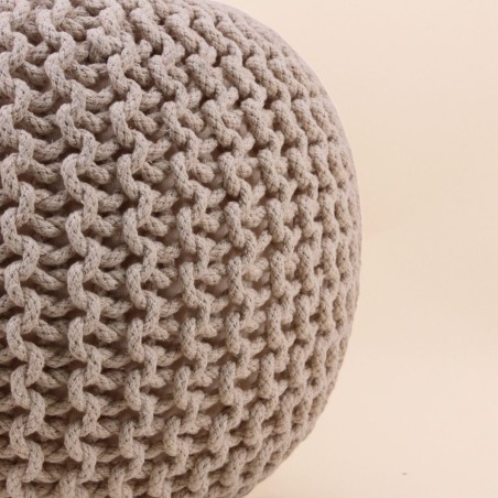 Pouf rond tricot gris 40x30cm pour salon | Hashtag Déco