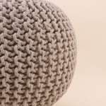 Pouf rond tricot gris 40x30cm pour salon | Hashtag Déco