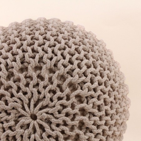 Pouf rond tricot gris 40x30cm pour salon | Hashtag Déco