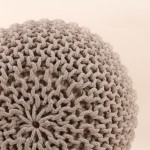 Pouf rond tricot gris 40x30cm pour salon | Hashtag Déco