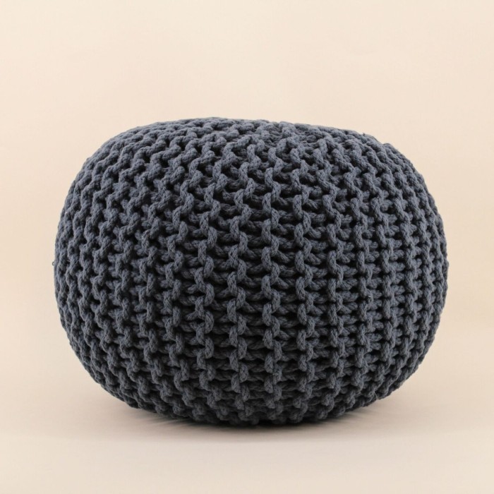 Pouf rond tricot gris 40x30cm pour salon | Hashtag Déco