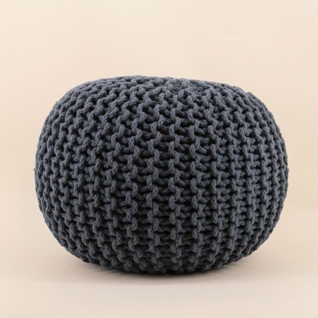Pouf rond tricot gris 40x30cm pour salon | Hashtag Déco
