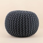 Pouf rond tricot gris 40x30cm pour salon | Hashtag Déco