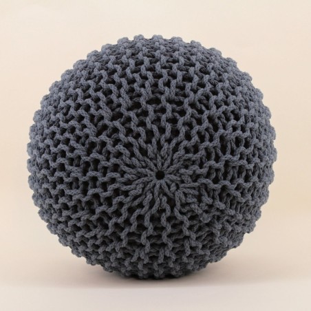 Pouf rond tricot gris 40x30cm pour salon | Hashtag Déco