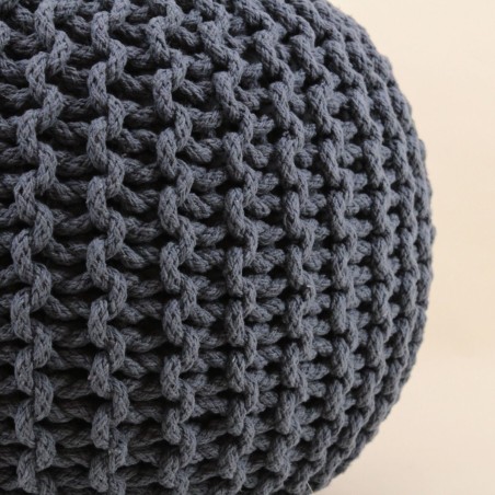 Pouf rond tricot gris 40x30cm pour salon | Hashtag Déco