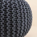 Pouf rond tricot gris 40x30cm pour salon | Hashtag Déco