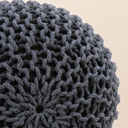 Pouf rond tricot gris 40x30cm pour salon | Hashtag Déco