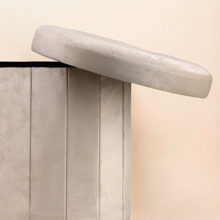 Pouf coffre en velours beige 38cm élégant | Hashtag Déco