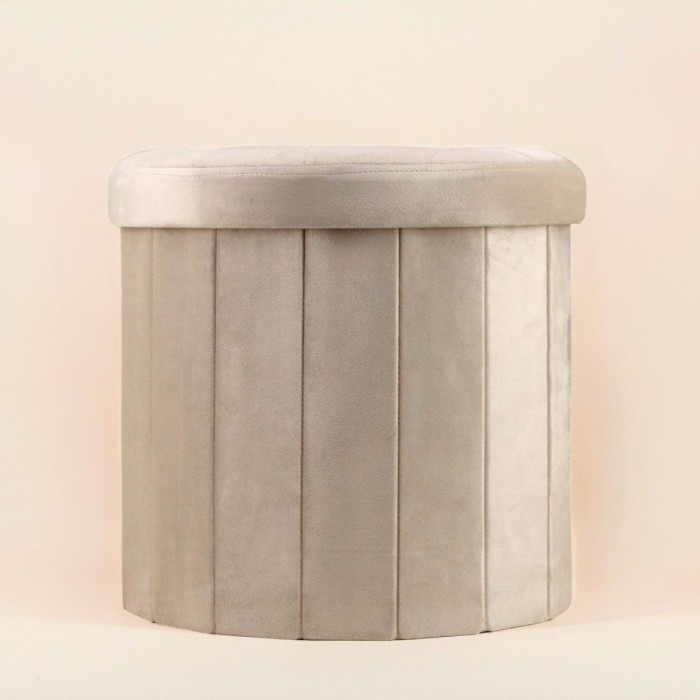 Pouf coffre en velours beige 38cm élégant | Hashtag Déco
