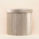 Pouf coffre en velours beige 38cm élégant | Hashtag Déco
