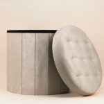 Pouf coffre en velours beige 38cm élégant | Hashtag Déco