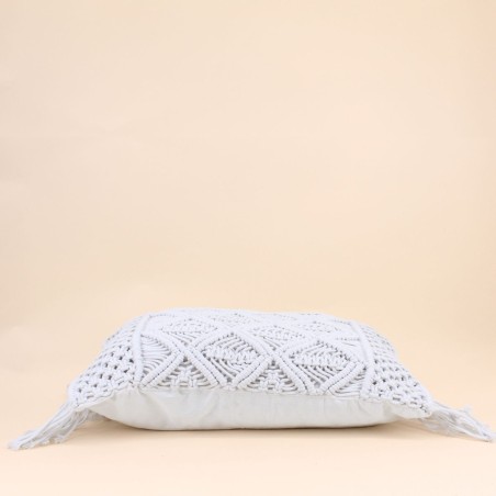Coussin macramé blanc 40x60cm en tissu | Hashtag Déco