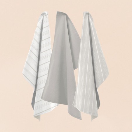 Set de 3 torchons rayés écrus en coton | Hashtag Déco