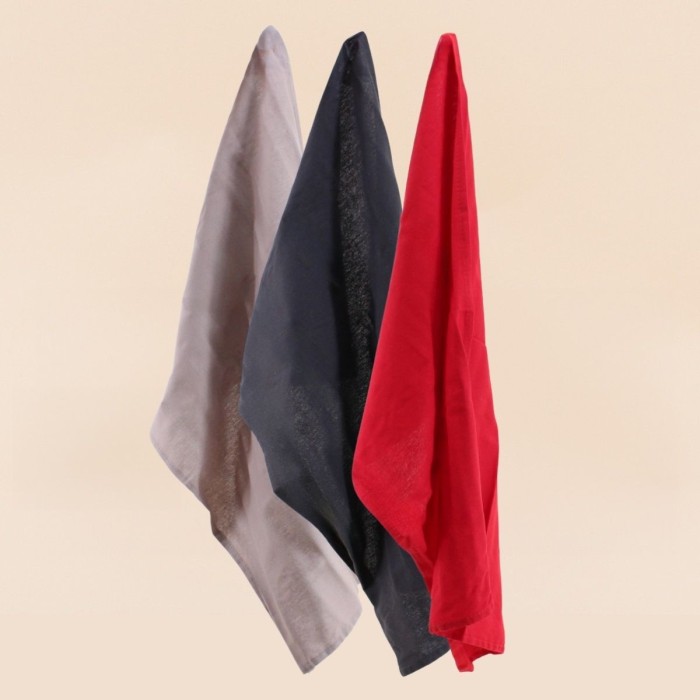 Set de 3 torchons coton gris beige rouge 50x70cm | Hashtag Déco