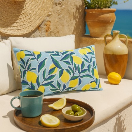 Coussin extérieur citron coton jaune 30x50cm | Hashtag Déco