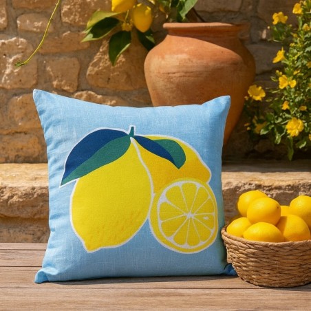 Coussin extérieur citron jaune coton 40x40cm | Hashtag Déco